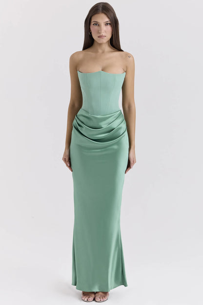 Persephone Jade Strapless Corset Maxi Dress