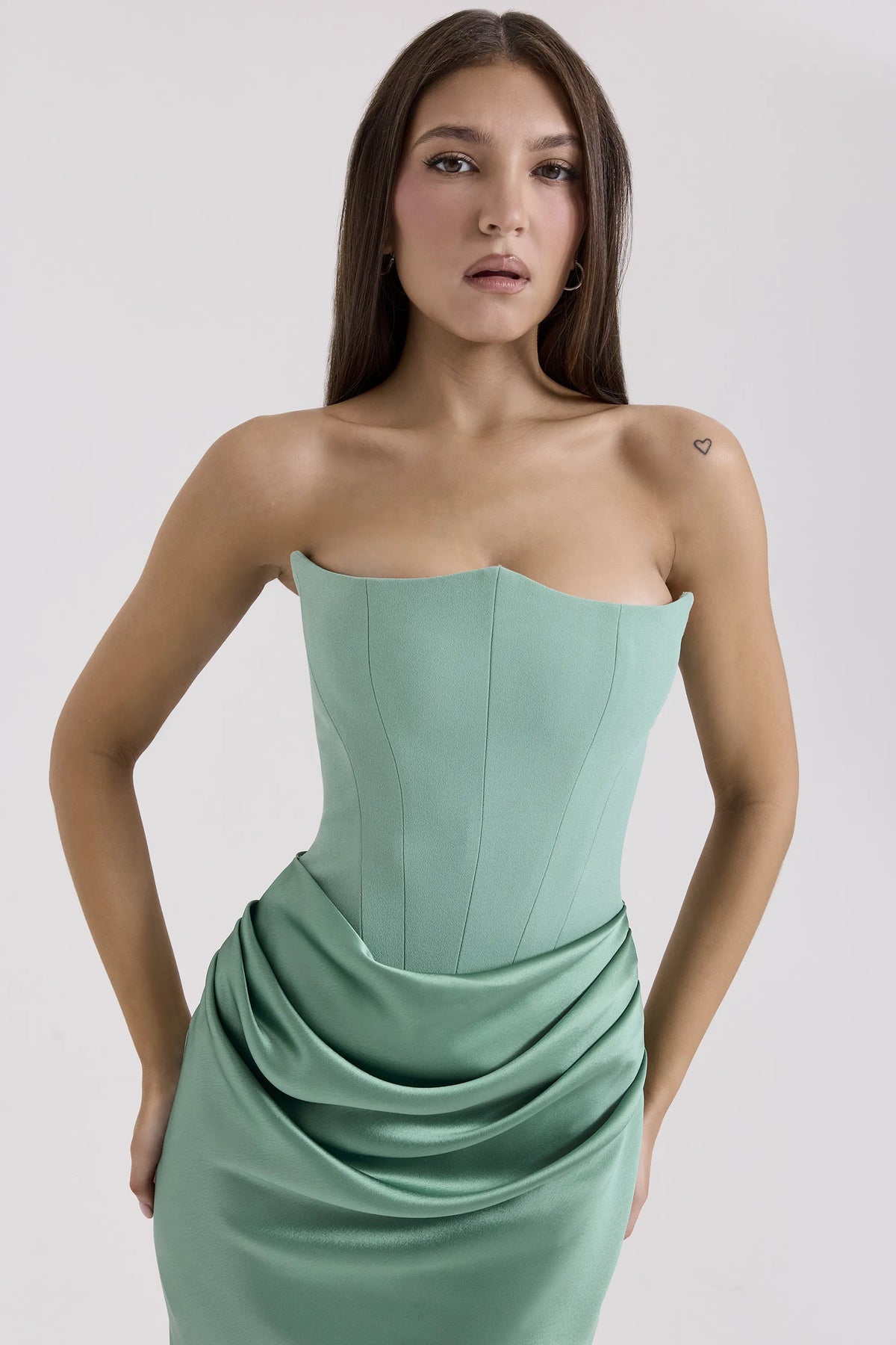 Persephone Jade Strapless Corset Maxi Dress