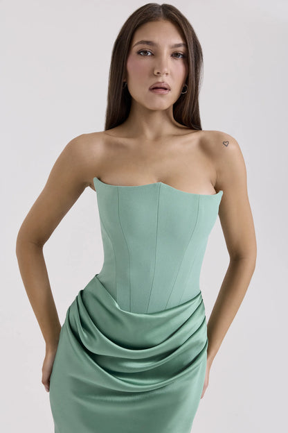 Persephone Jade Strapless Corset Maxi Dress