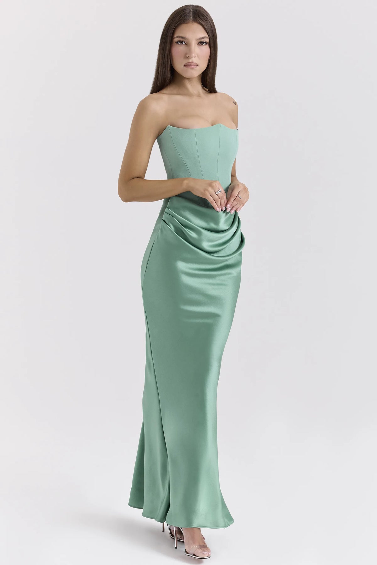 Persephone Jade Strapless Corset Maxi Dress
