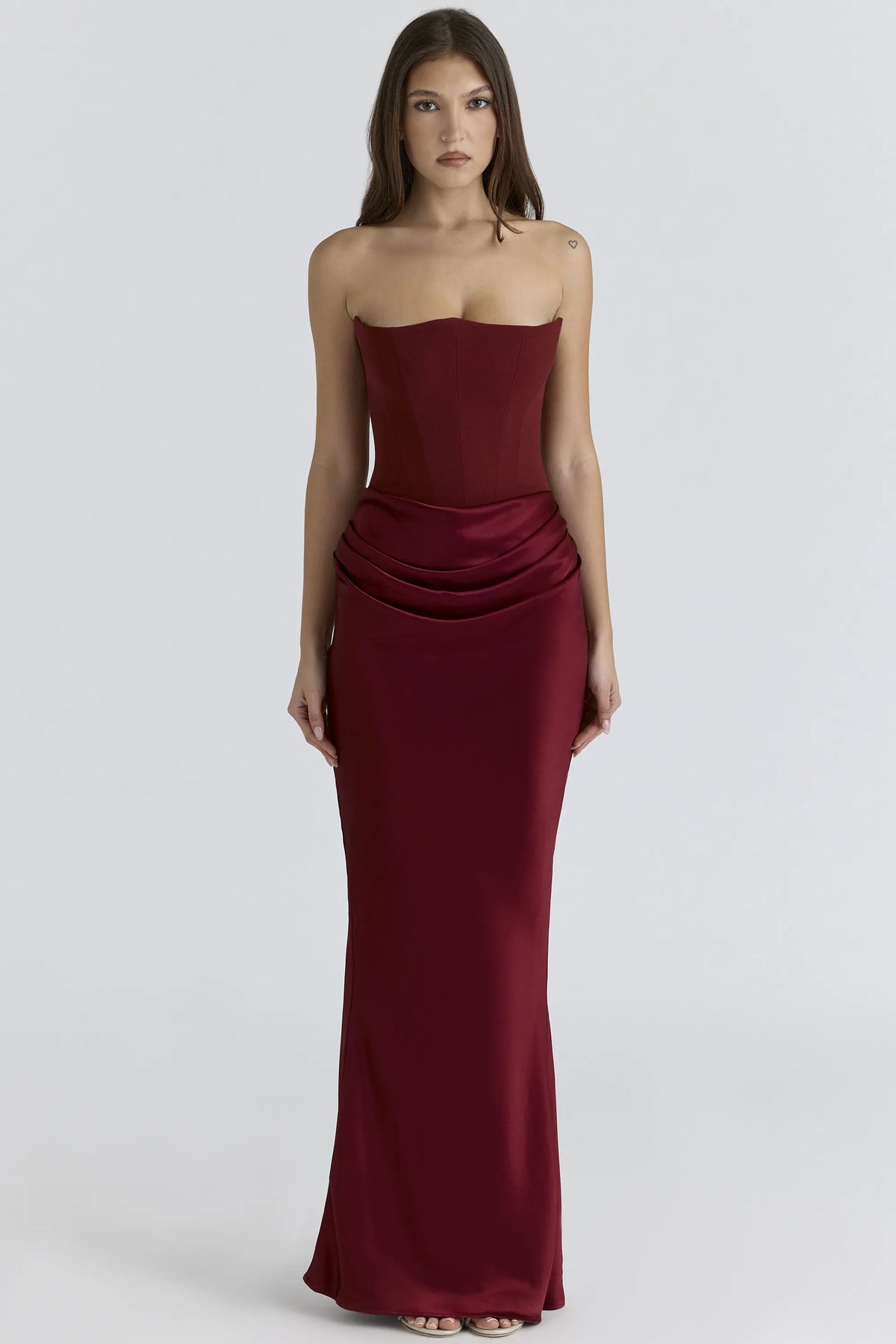 Persephone Wine Strapless Corset Maxi Dress