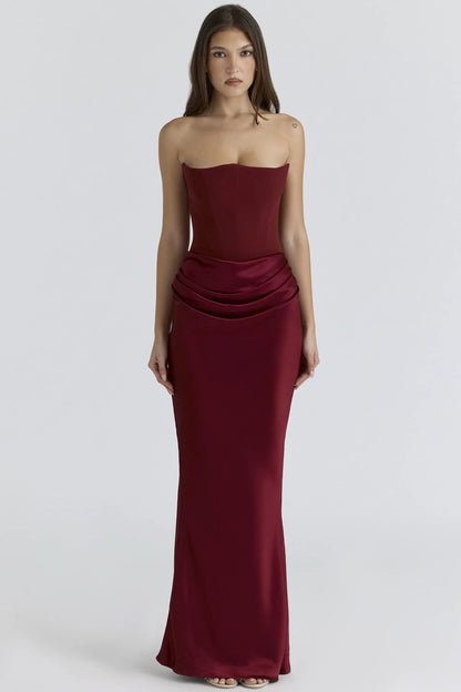 Persephone Wine Strapless Corset Maxi Dress