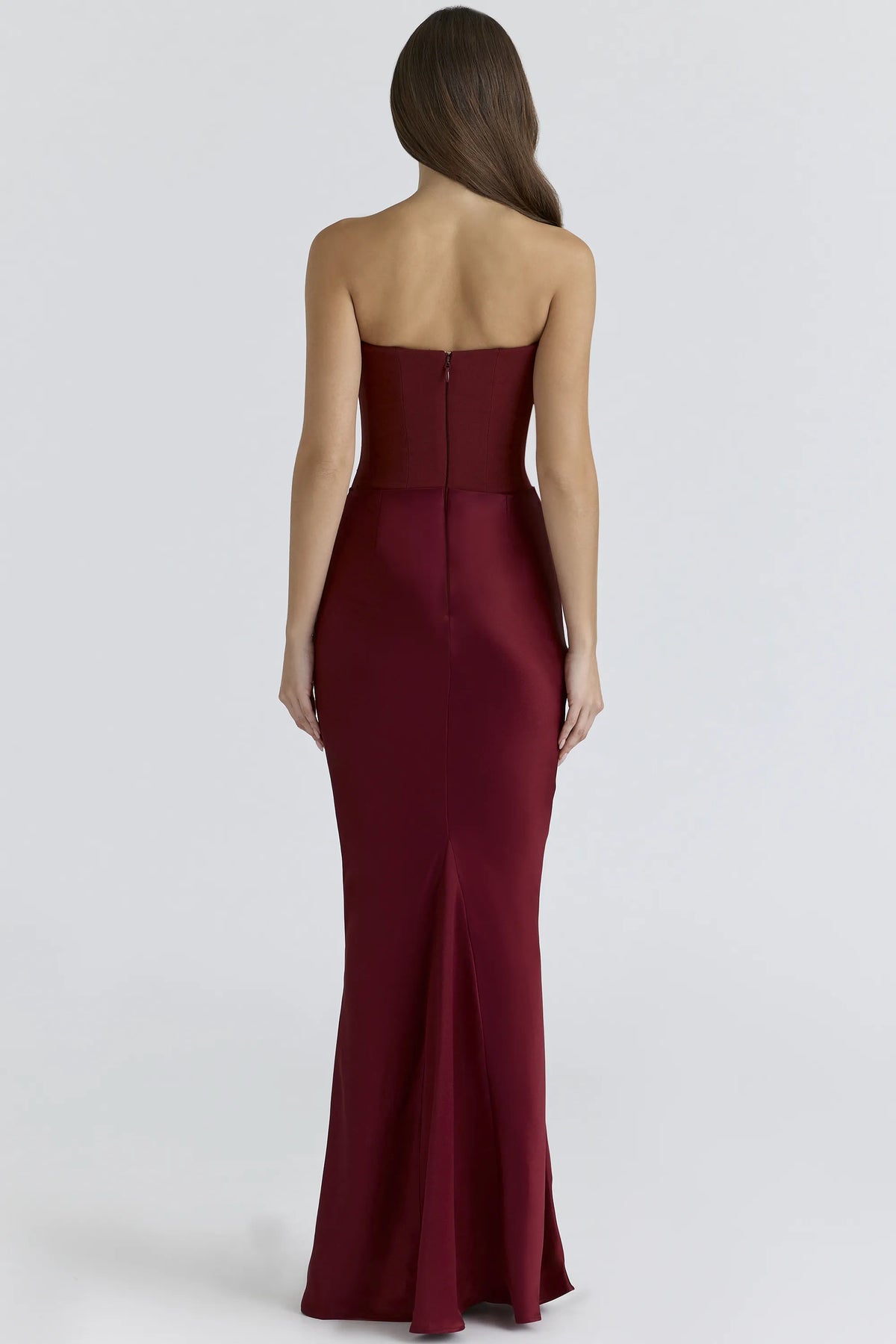 Persephone Wine Strapless Corset Maxi Dress