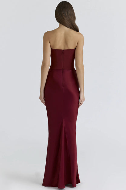 Persephone Wine Strapless Corset Maxi Dress