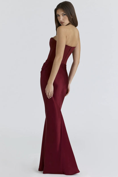 Persephone Wine Strapless Corset Maxi Dress