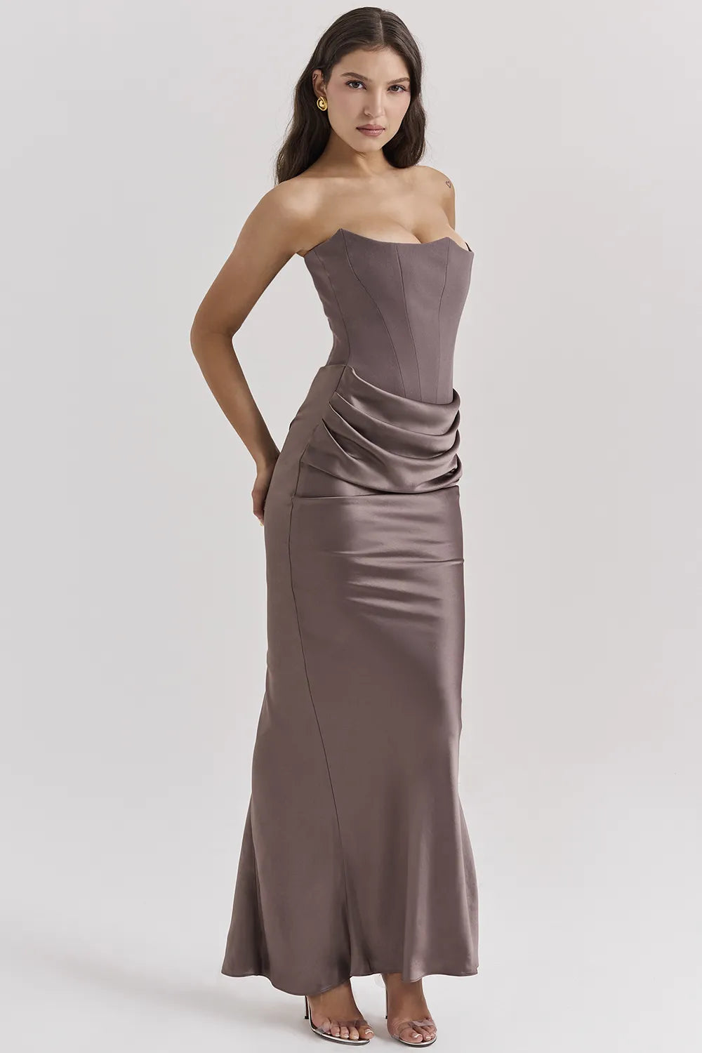 Persephone Smoke Strapless Corset Maxi Dress