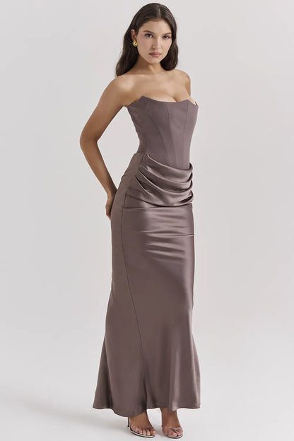 Persephone Smoke Strapless Corset Maxi Dress