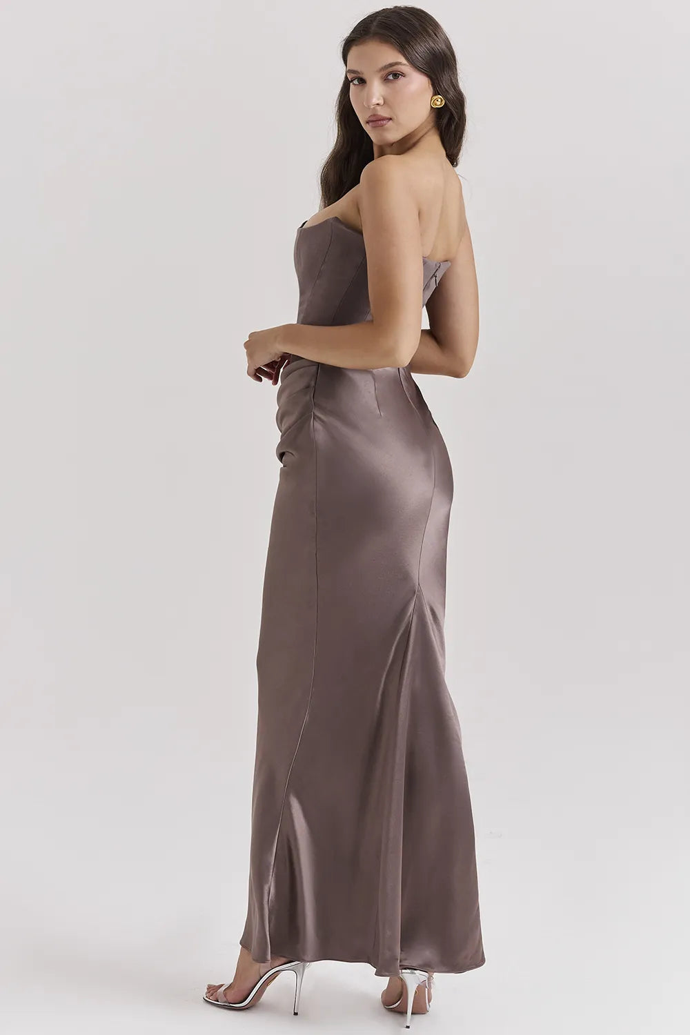 Persephone Smoke Strapless Corset Maxi Dress