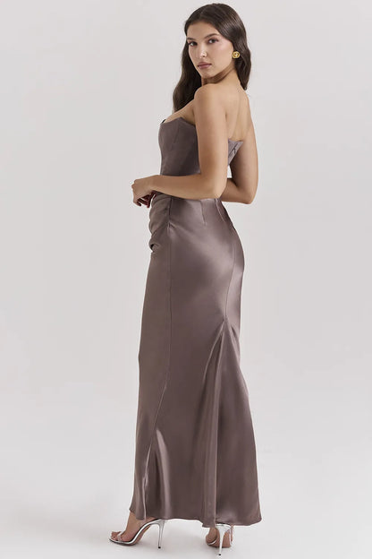 Persephone Smoke Strapless Corset Maxi Dress