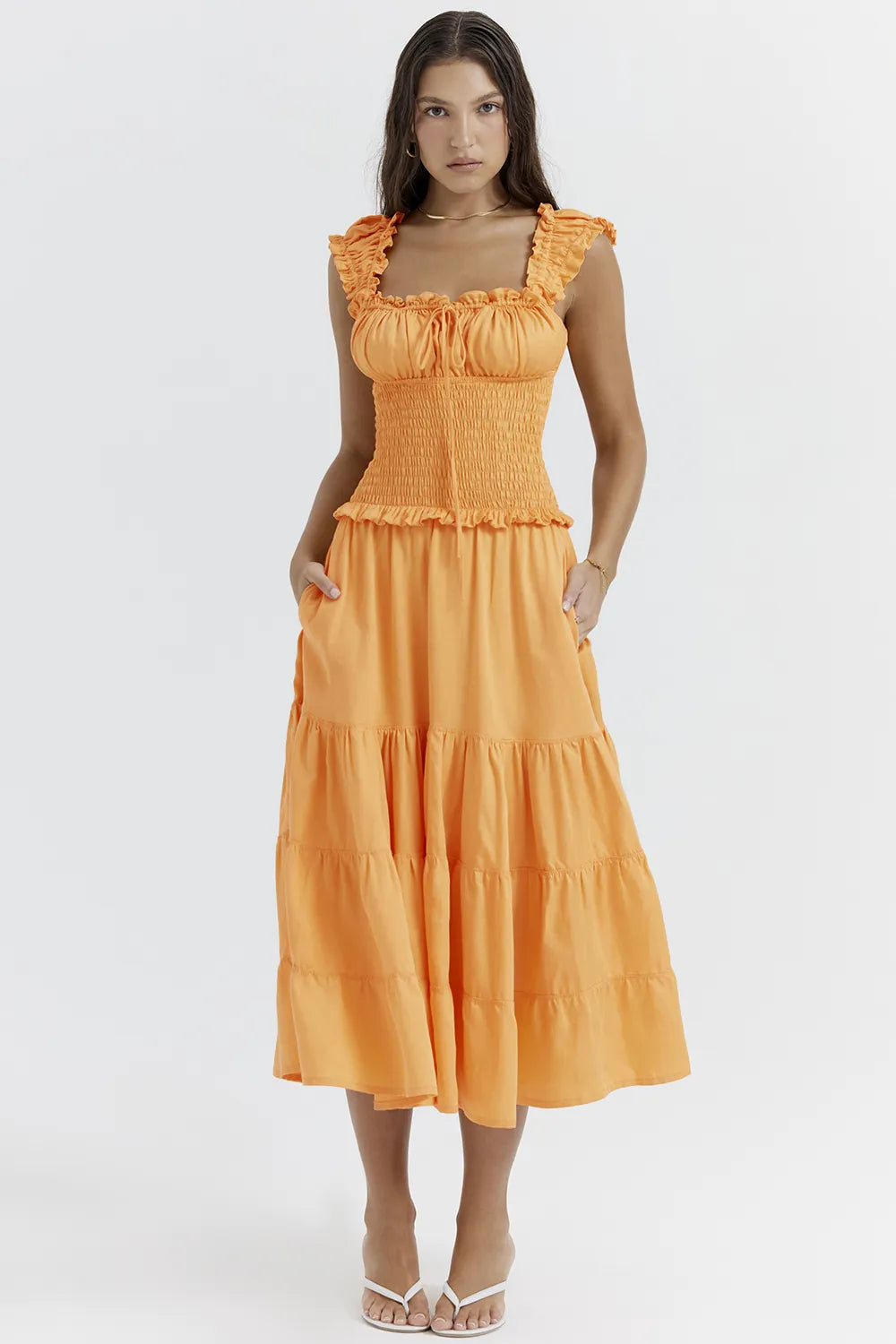 Phedra Tangerine Shirred Sundress