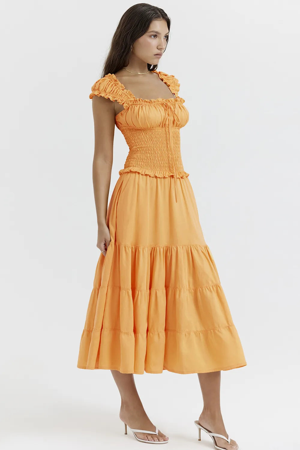 Phedra Tangerine Shirred Sundress