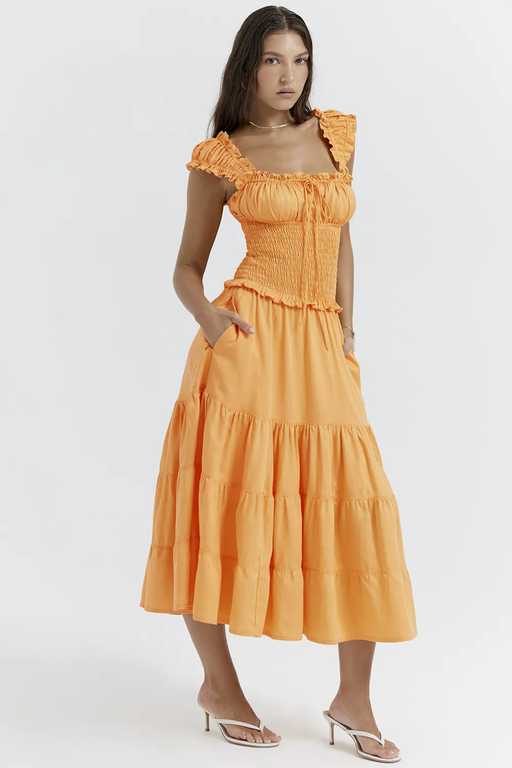Phedra Tangerine Shirred Sundress