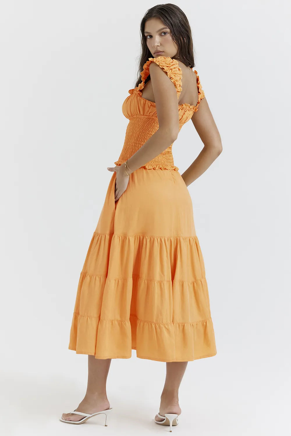 Phedra Tangerine Shirred Sundress