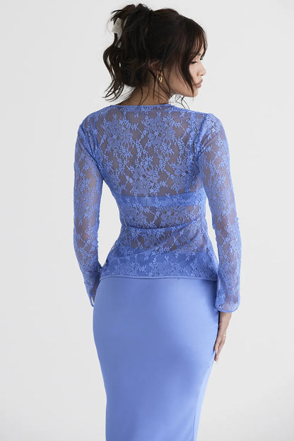 Phoebe Blue Lace Tie Front Top