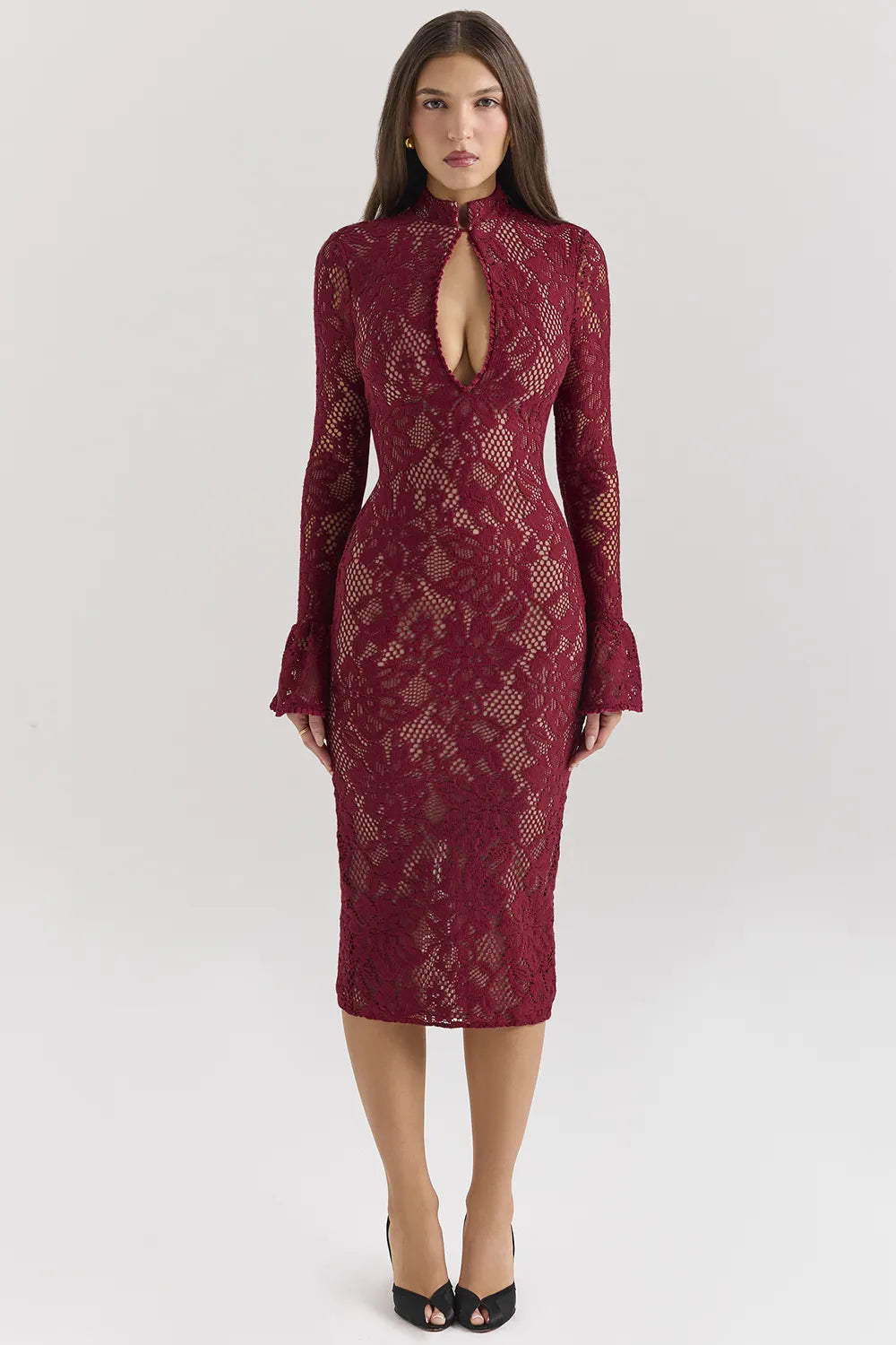 Pierette Berry Lace Midi Dress