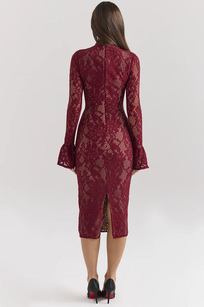 Pierette Berry Lace Midi Dress