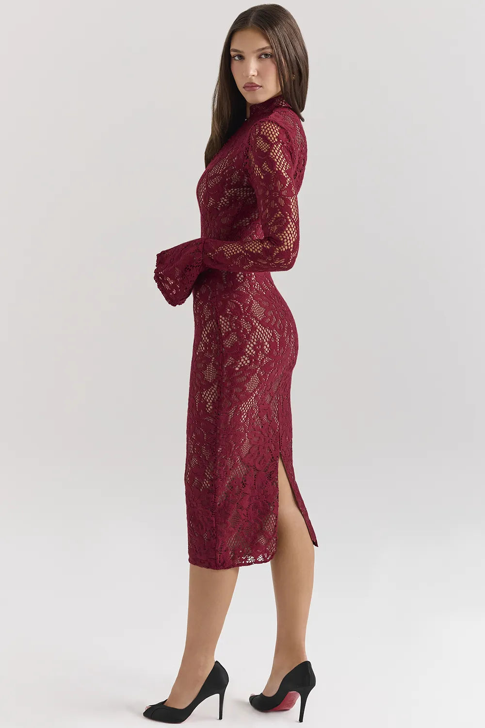 Pierette Berry Lace Midi Dress