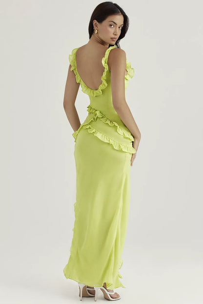 Pixie Lime Ruffle Maxi Dress