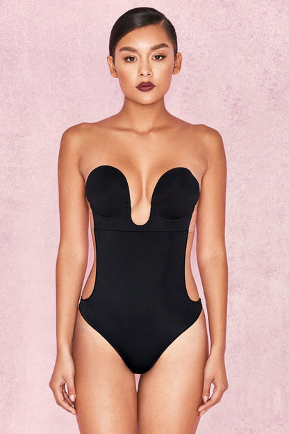 Plunge Self Adhesive Backless Bodysuit - Black
