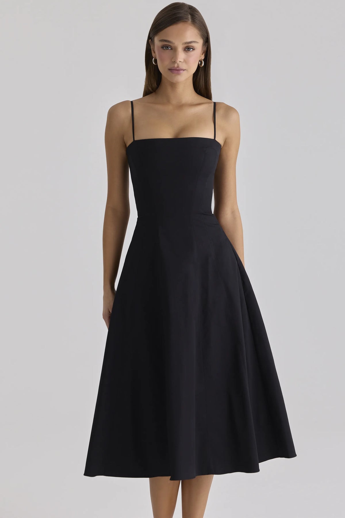Dolly Black Cotton Flared Midi Sundress