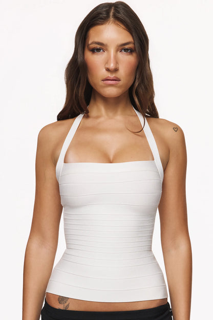 The Silhouette True White Halter Neck Bandage Top