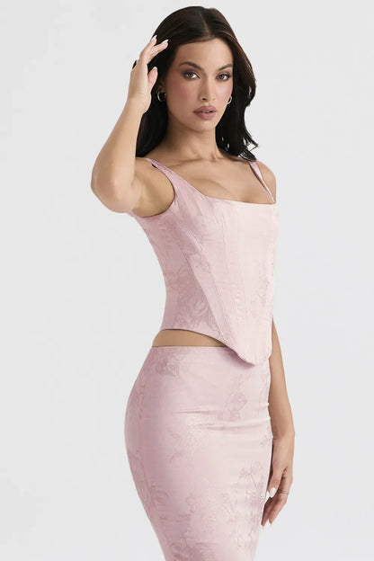 Rafa Pink Floral Satin Longline Corset