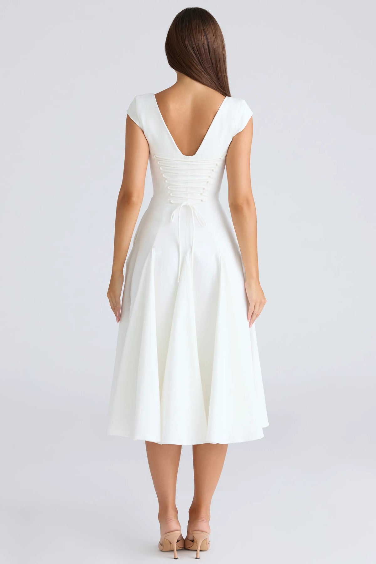 Raisa White Square Neck Twill Midi Dress