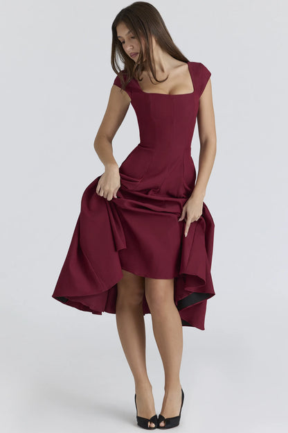 Raisa Wine Lace Back Twill Midi Dress
