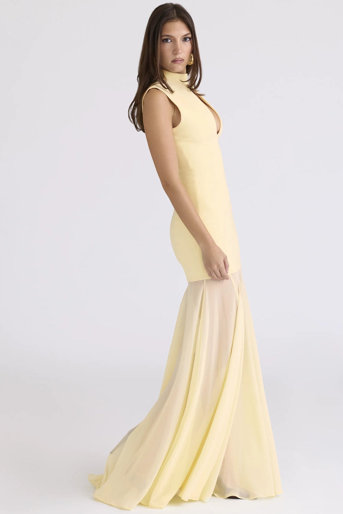 Raphaella Butter Yellow Keyhole Maxi Dress