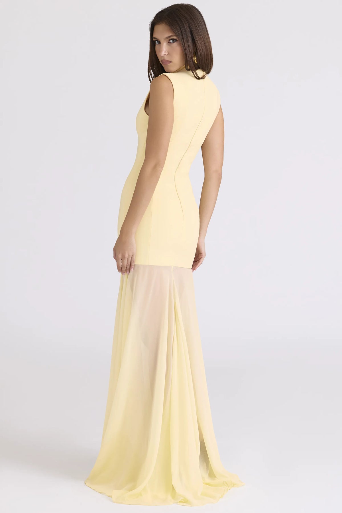 Raphaella Butter Yellow Keyhole Maxi Dress