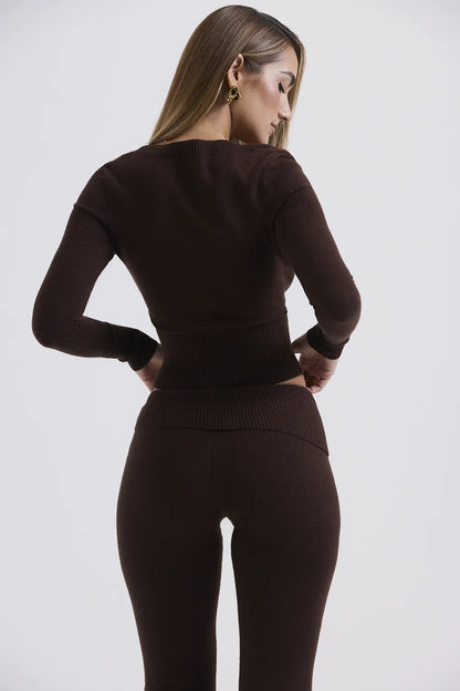 Raquel Chocolate Cashmere Blend Scoop Neck Top