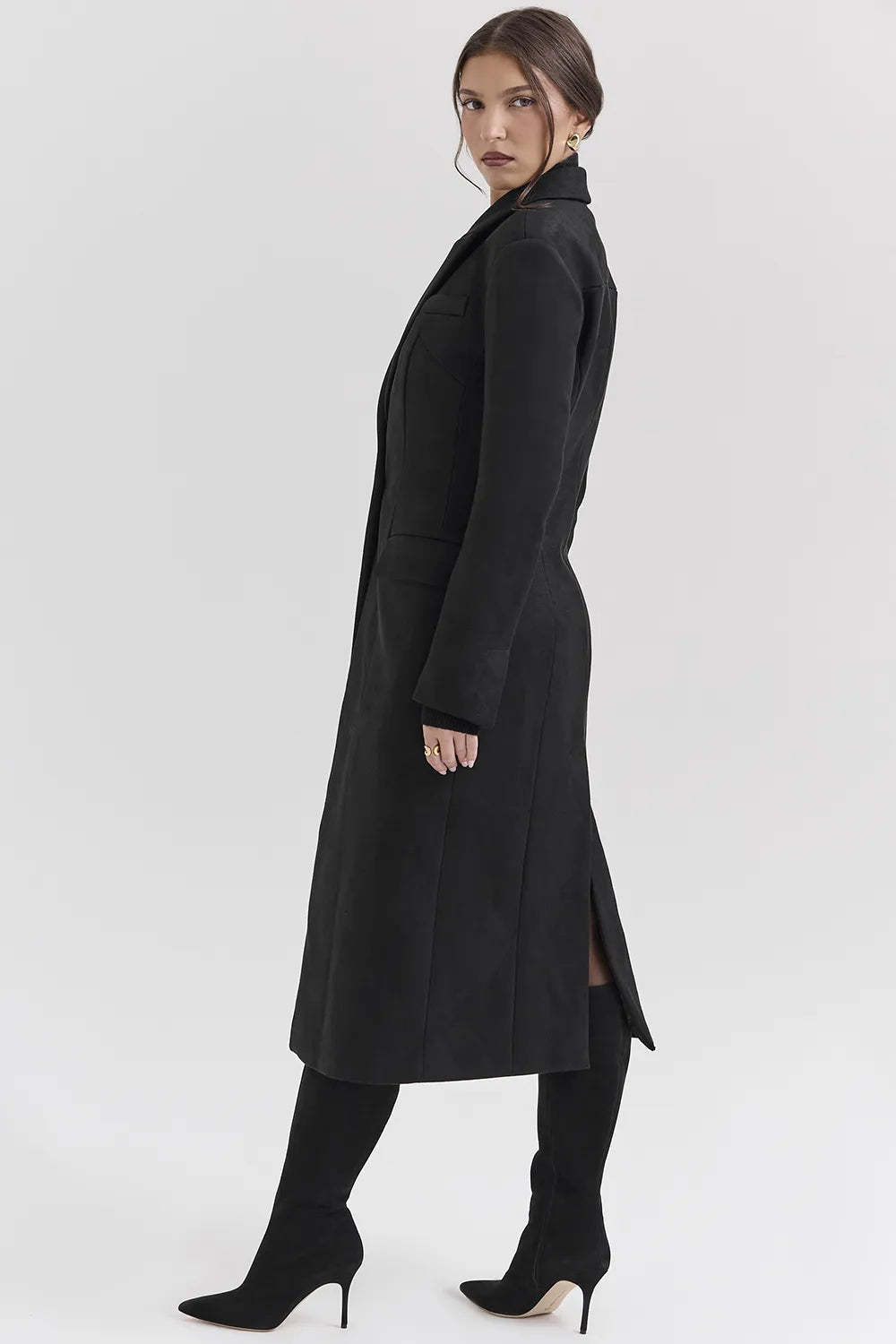 Remi Black Single Breasted Long Coat