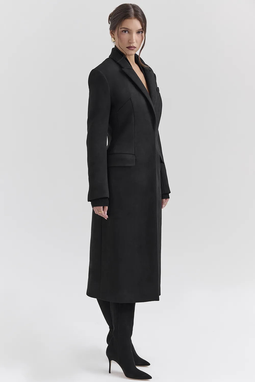 Remi Black Single Breasted Long Coat