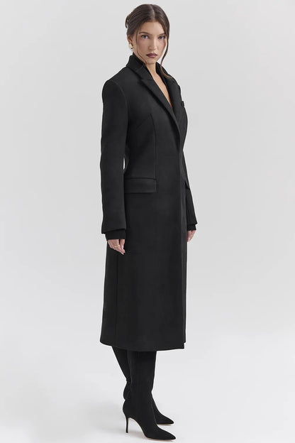 Remi Black Single Breasted Long Coat