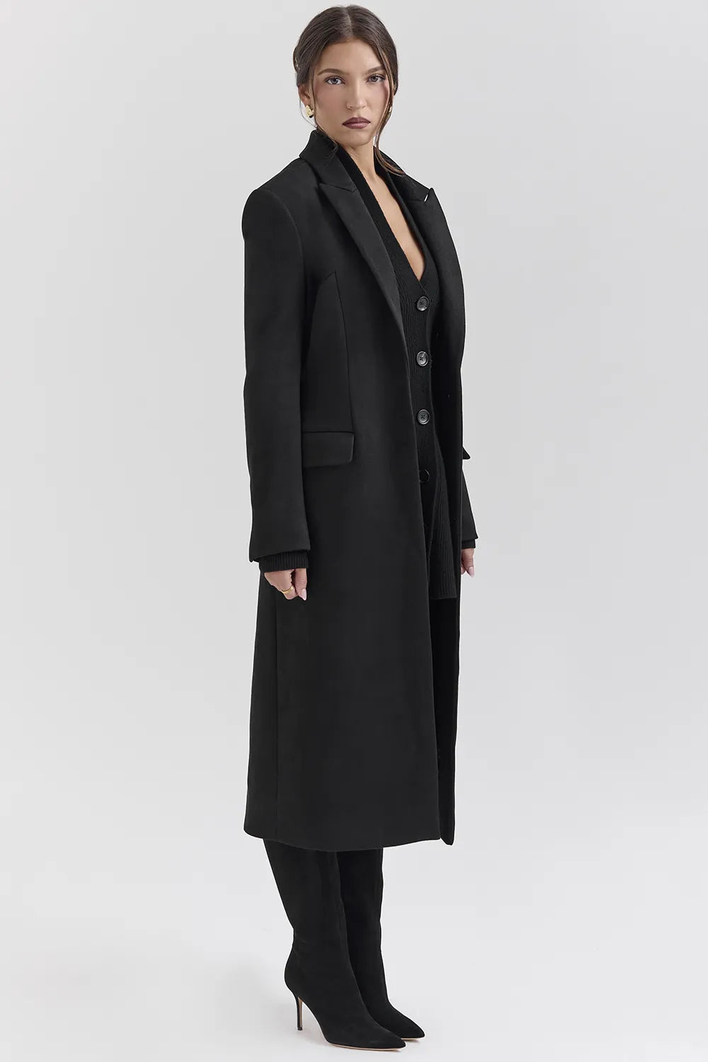 Remi Black Single Breasted Long Coat