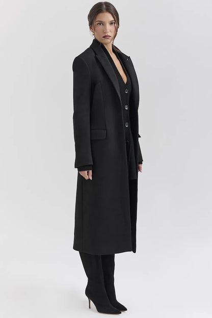 Remi Black Single Breasted Long Coat