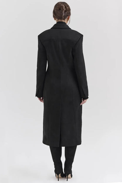 Remi Black Single Breasted Long Coat