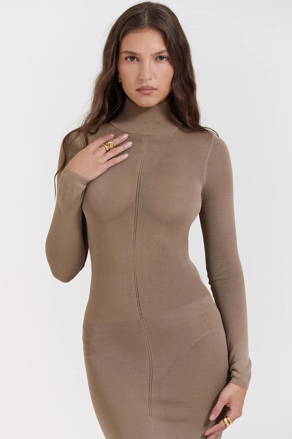 Roberta Tan Knit Midi Dress