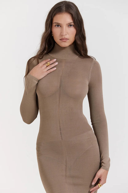 Roberta Tan Knit Midi Dress