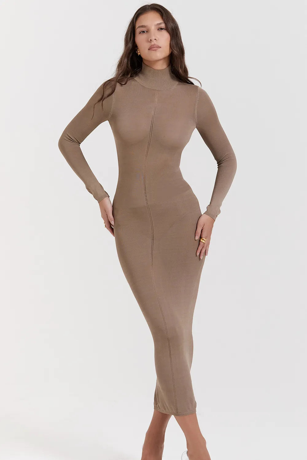 Roberta Tan Knit Midi Dress