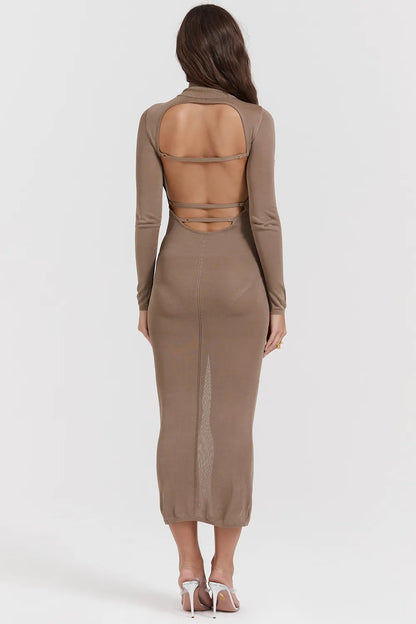 Roberta Tan Knit Midi Dress
