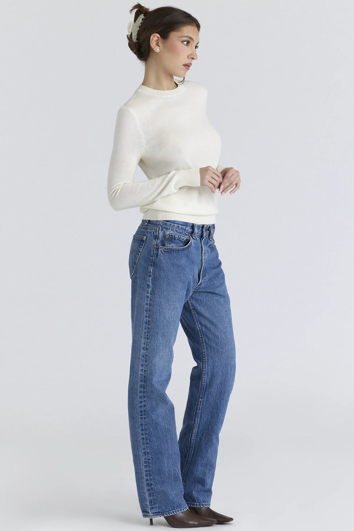 Rochelle Ivory Cashmere + Wool Crew Neck Sweater