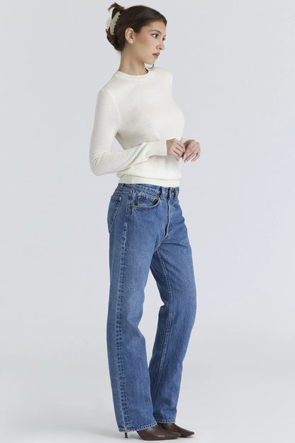 Rochelle Ivory Cashmere + Wool Crew Neck Sweater