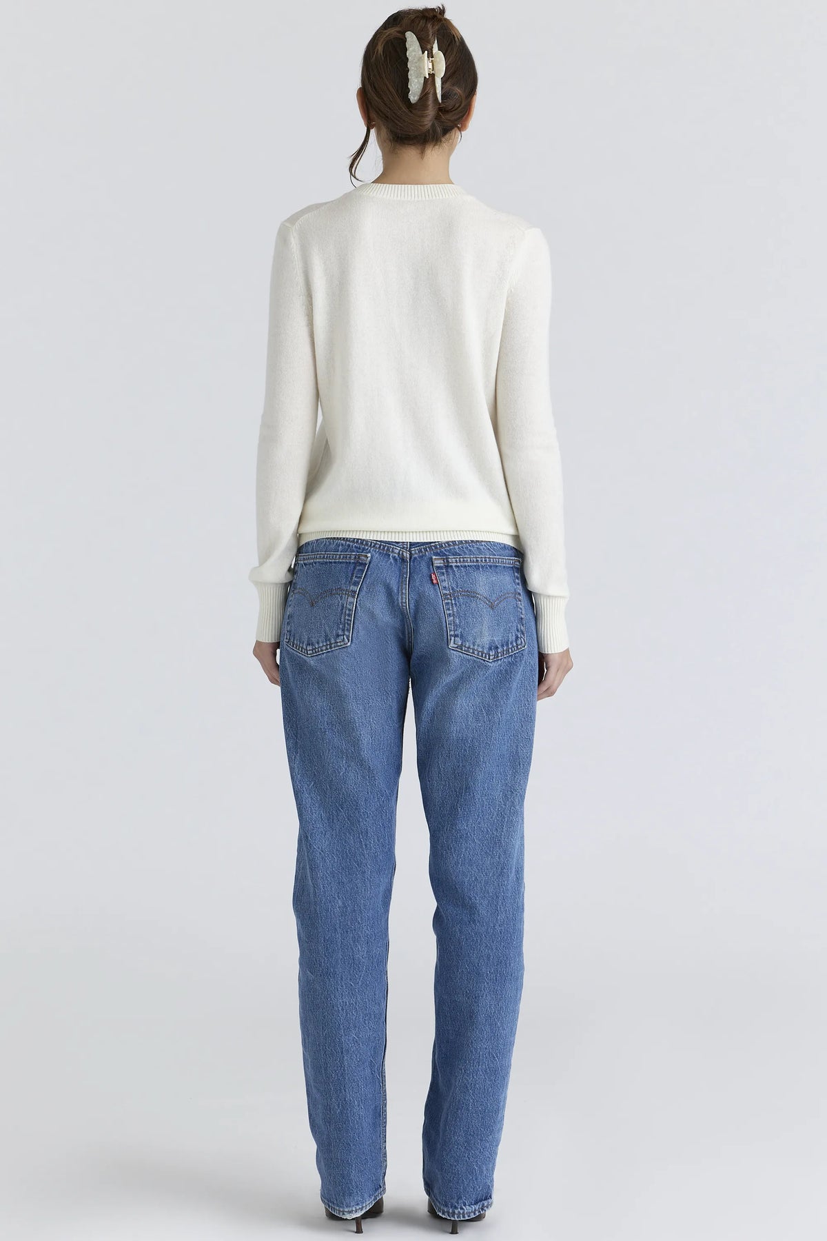 Rochelle Ivory Cashmere + Wool Crew Neck Sweater