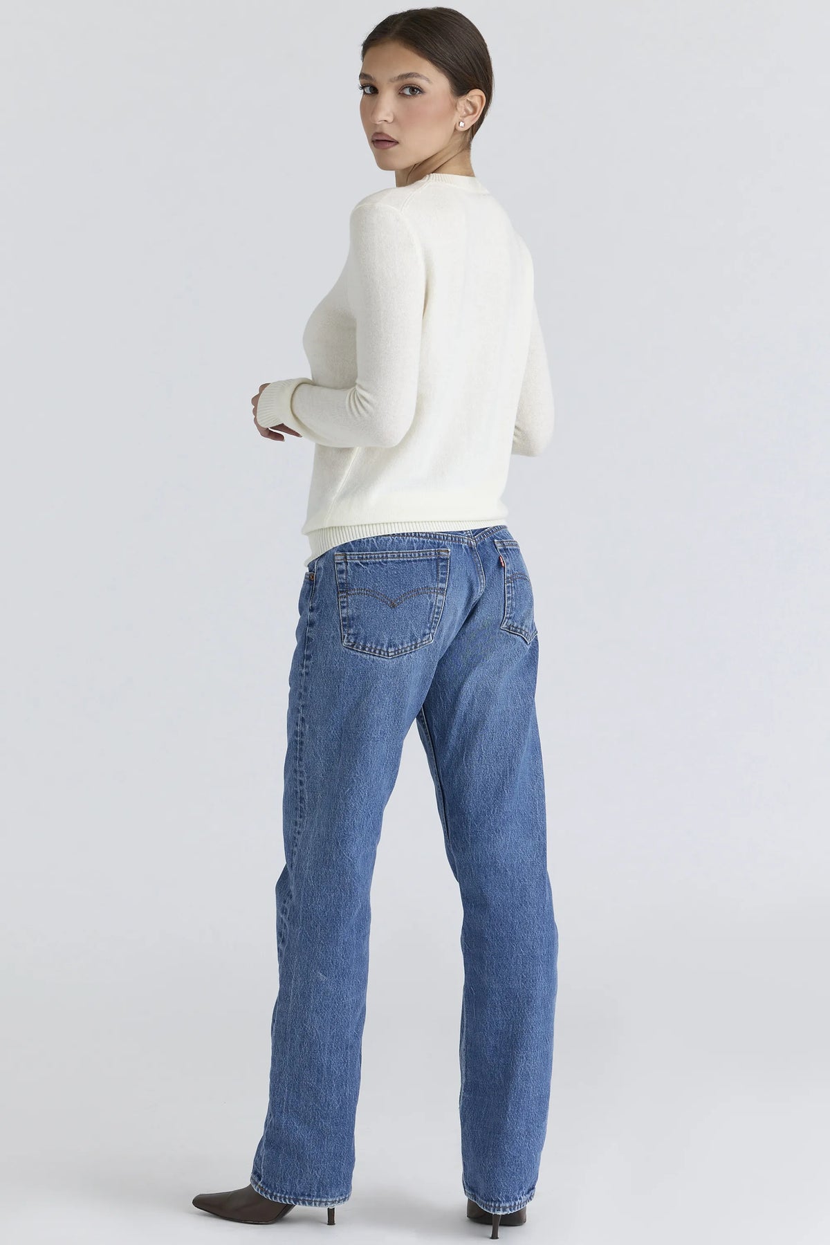 Rochelle Ivory Cashmere + Wool Crew Neck Sweater