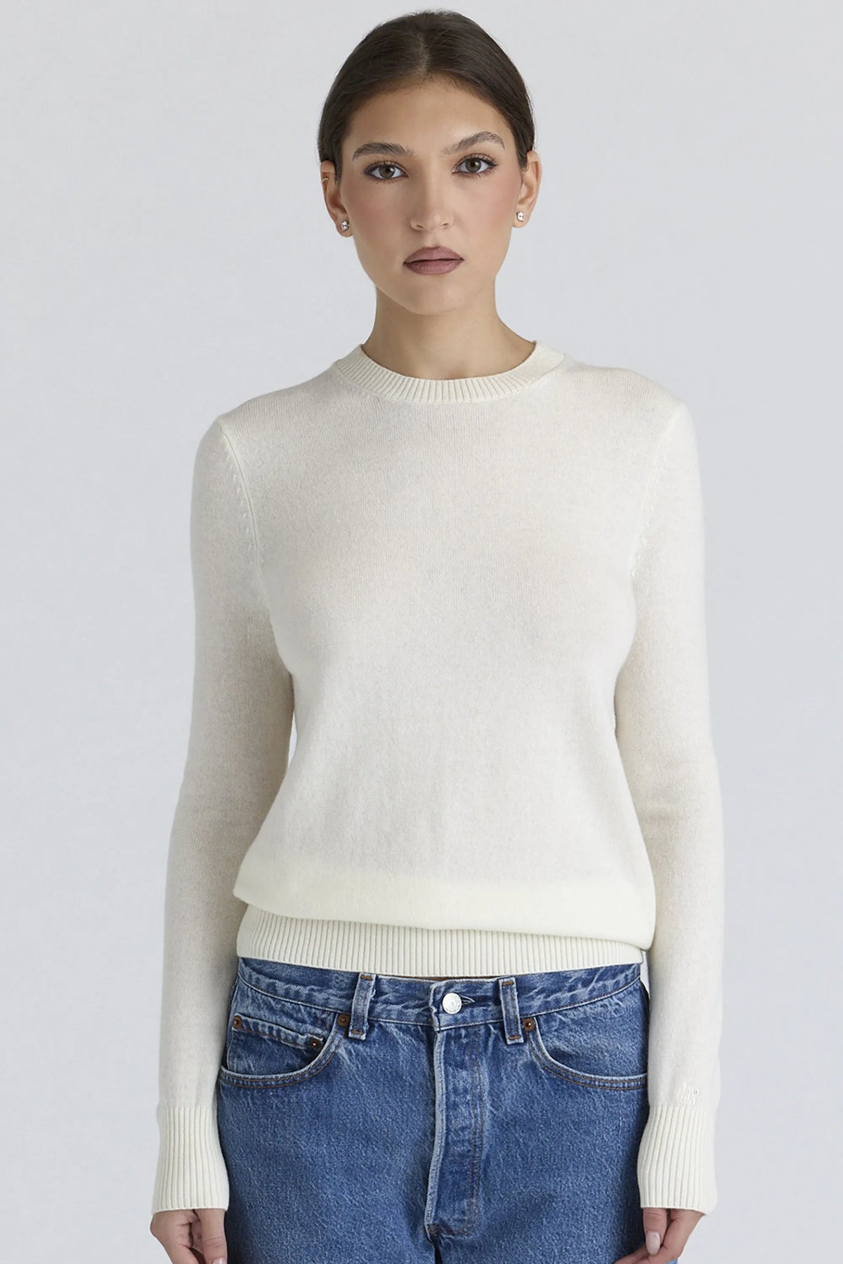 Rochelle Ivory Cashmere + Wool Crew Neck Sweater