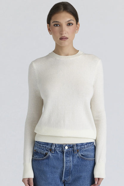 Rochelle Ivory Cashmere + Wool Crew Neck Sweater
