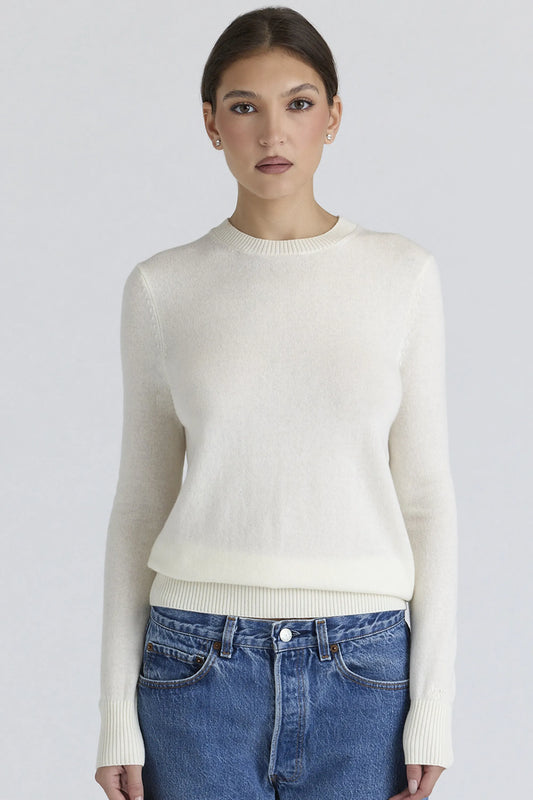 Rochelle Ivory Cashmere + Wool Crew Neck Sweater