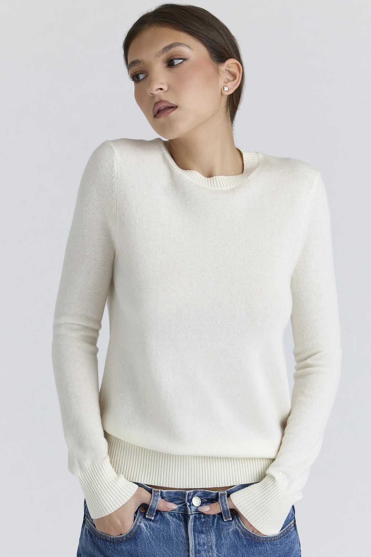 Rochelle Ivory Cashmere + Wool Crew Neck Sweater
