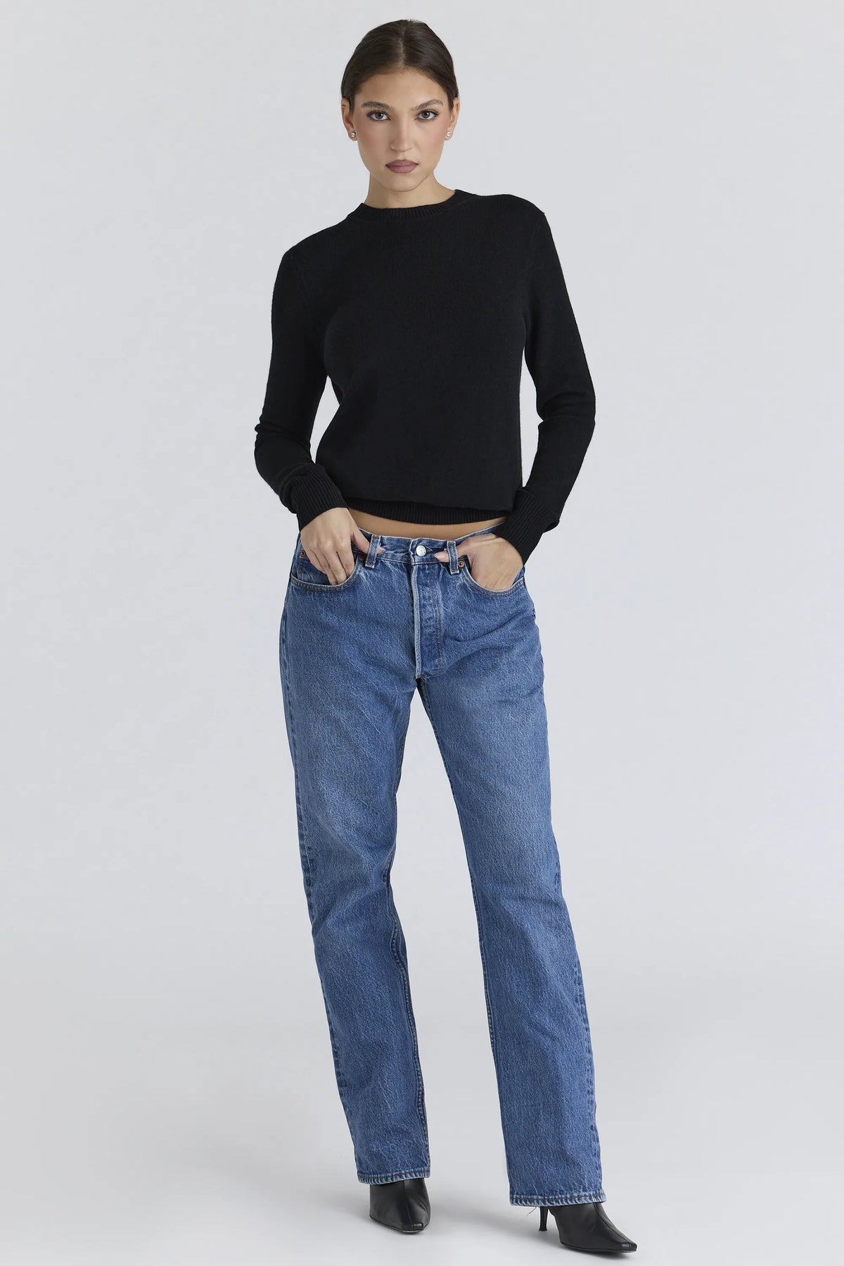 Rochelle Black Cashmere + Wool Crew Neck Sweater